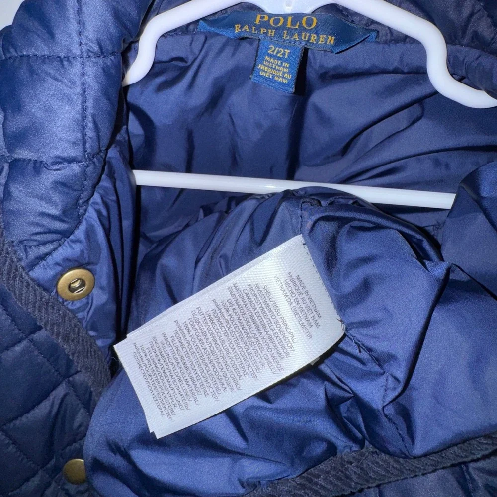 Polo by Ralph Lauren Navy Quilted Kids Jacket with White Logo